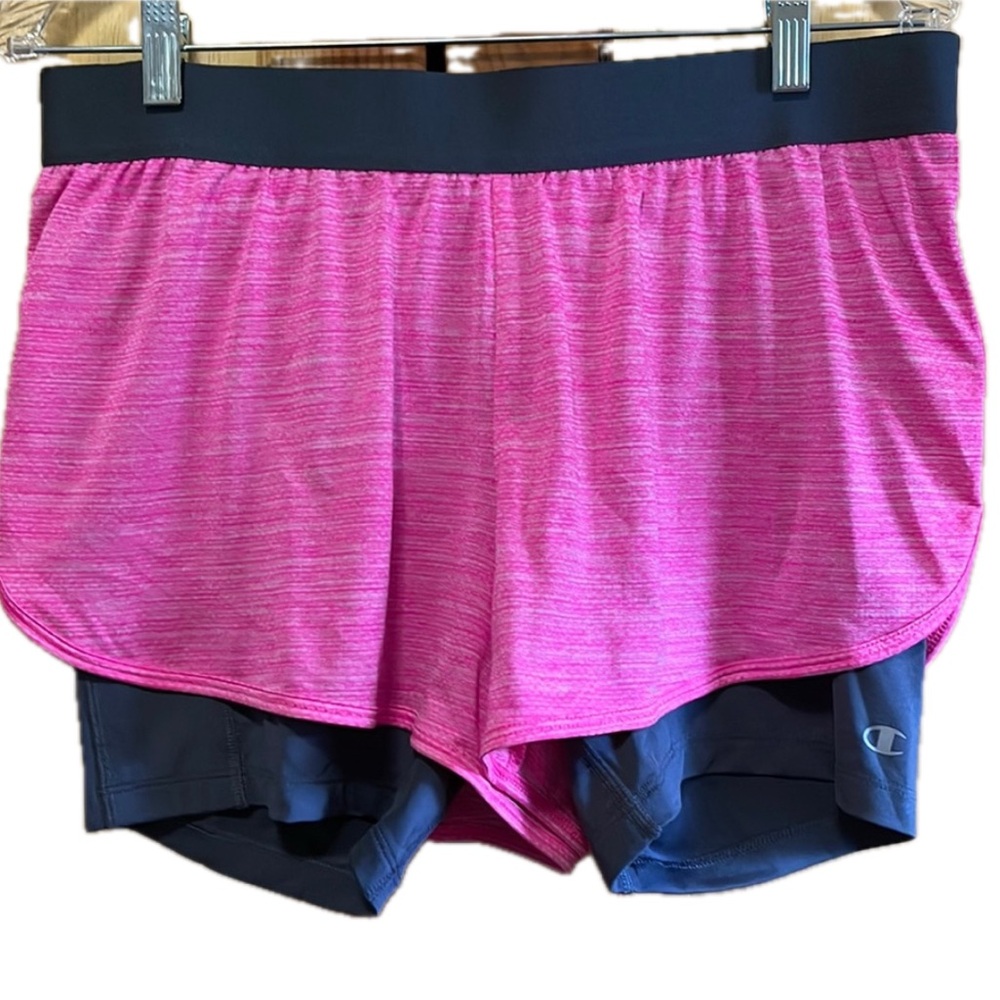 Champion Compression 2 in 1 lined Pink & Grey Training Athletic Shorts Large